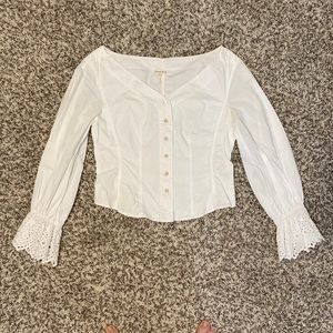 Rebecca Taylor white eyelet lace cuff button corset style blouse size 6